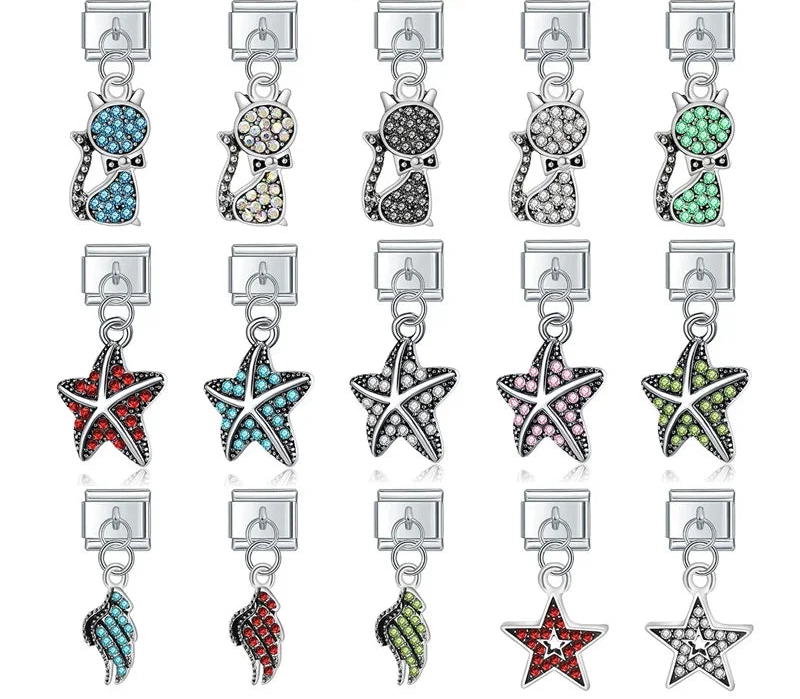 Star Key Cat Wing Starfish dangle charms silver