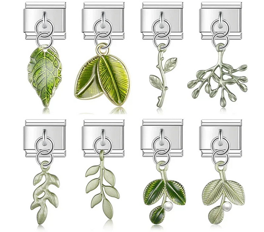 Green Leaf dangle charms in silver