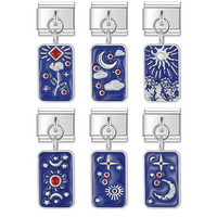 Tarot Starry Blue Sky Italian Charms — Mystical Tarot Card, Moon, Star & Sun Dangle Links