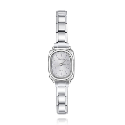 Soft Rectangle Silver Watch with Pastel Face — Gentle Colour Italian Charm Watch Bracelet