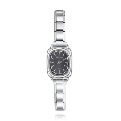 Soft Rectangle Silver Watch with Pastel Face — Gentle Colour Italian Charm Watch Bracelet