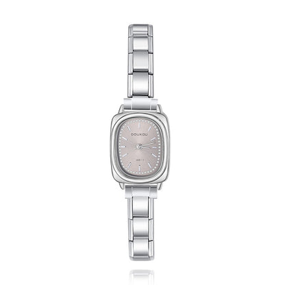 Soft Rectangle Silver Watch with Pastel Face — Gentle Colour Italian Charm Watch Bracelet