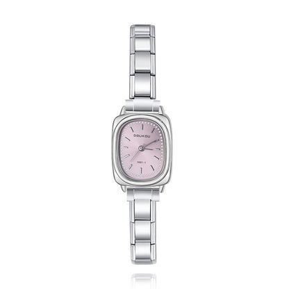 Soft Rectangle Silver Watch with Pastel Face — Gentle Colour Italian Charm Watch Bracelet
