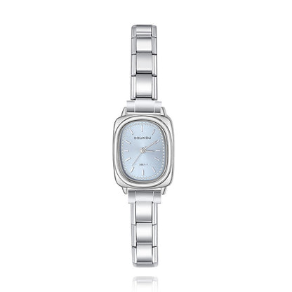 Soft Rectangle Silver Watch with Pastel Face — Gentle Colour Italian Charm Watch Bracelet