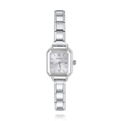 Vintage Geometric Square Silver Watch with Roman Numerals — Art Deco Italian Charm Watch