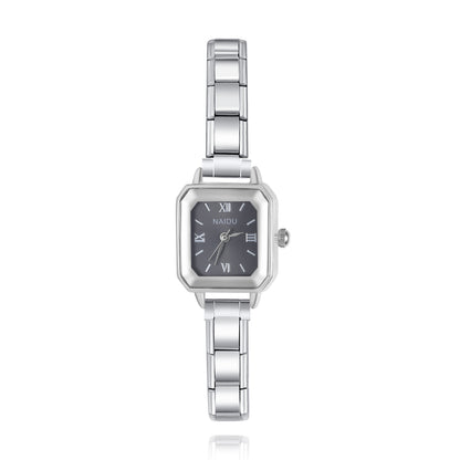 Vintage Geometric Square Silver Watch with Roman Numerals — Art Deco Italian Charm Watch