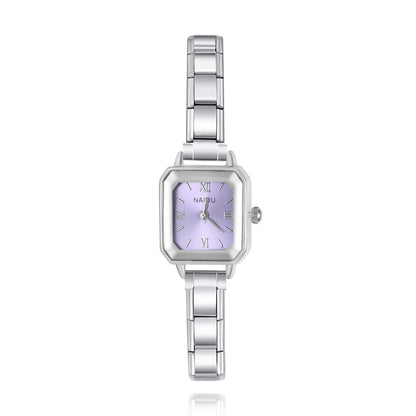 Vintage Geometric Square Silver Watch with Roman Numerals — Art Deco Italian Charm Watch