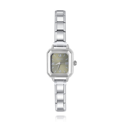 Vintage Geometric Square Silver Watch with Roman Numerals — Art Deco Italian Charm Watch