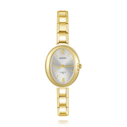 Modern Gold Oval Watch with Numbered Dial — Warm Gold Italian Charm Watch Bracelet