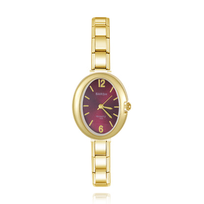 Modern Gold Oval Watch with Numbered Dial — Warm Gold Italian Charm Watch Bracelet