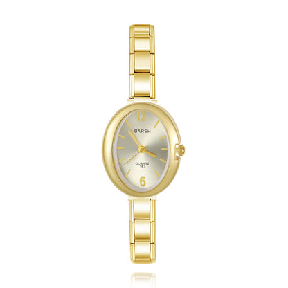 Modern Gold Oval Watch with Numbered Dial — Warm Gold Italian Charm Watch Bracelet