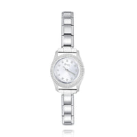 Modern Fluted Bezel Round Watch with Crystal Markers — Luxe Italian Charm Watch Bracelet