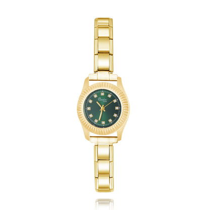 Modern Fluted Bezel Round Watch with Crystal Markers — Luxe Italian Charm Watch Bracelet