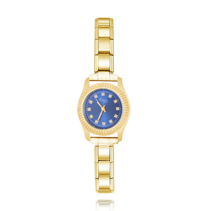 Modern Fluted Bezel Round Watch with Crystal Markers — Luxe Italian Charm Watch Bracelet