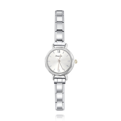 Diamond-Cut Glass Round Watch — Faceted Crystal Italian Charm Watch Bracelet