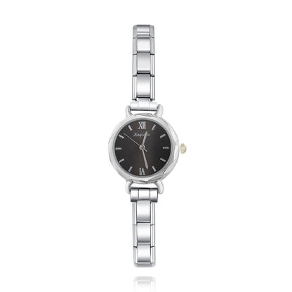 Diamond-Cut Glass Round Watch — Faceted Crystal Italian Charm Watch Bracelet