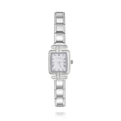 Modern Small Square Watch with Roman Numerals — Customisable Italian Charm Watch Bracelet