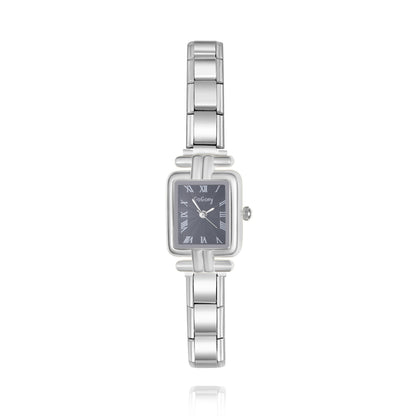 Modern Small Square Watch with Roman Numerals — Customisable Italian Charm Watch Bracelet