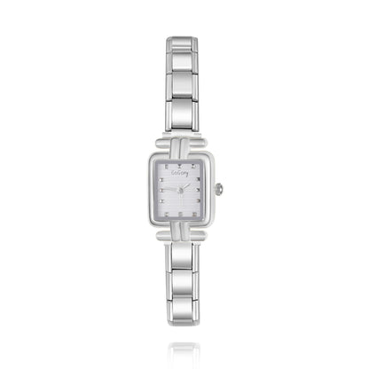 Modern Small Square Watch with Roman Numerals — Customisable Italian Charm Watch Bracelet