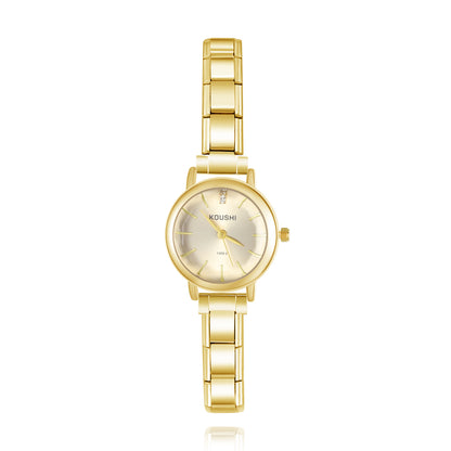Elegant Round Crystal Italian Charm Watch — Full Crystal Bezel Watch Bracelet