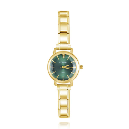Elegant Round Crystal Italian Charm Watch — Full Crystal Bezel Watch Bracelet