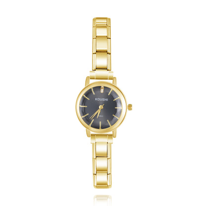 Elegant Round Crystal Italian Charm Watch — Full Crystal Bezel Watch Bracelet