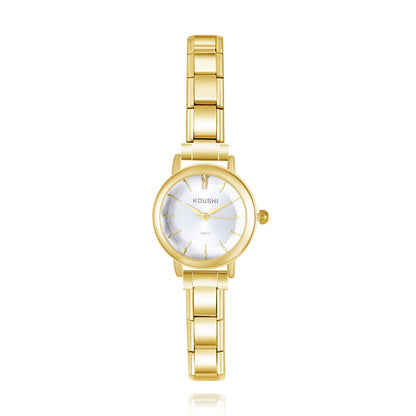 Elegant Round Crystal Italian Charm Watch — Full Crystal Bezel Watch Bracelet