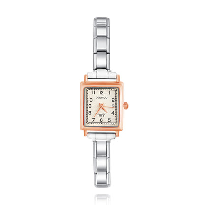 Vintage Square Two-Tone Rose Gold Watch — Rose Gold & Silver Italian Charm Watch Bracelet