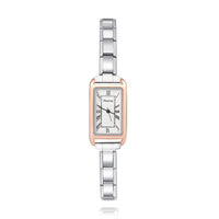 Slim Rose Gold Rectangle Watch with Roman Numeral Dial — Elegant Italian Charm Watch Bracelet