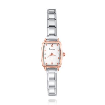 Vintage Two-Tone Rose Gold Soft Rectangle Watch — Warm Retro Italian Charm Watch Bracelet