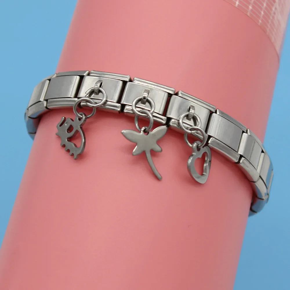 Daisy Elephant Heart Dog Love silver charms