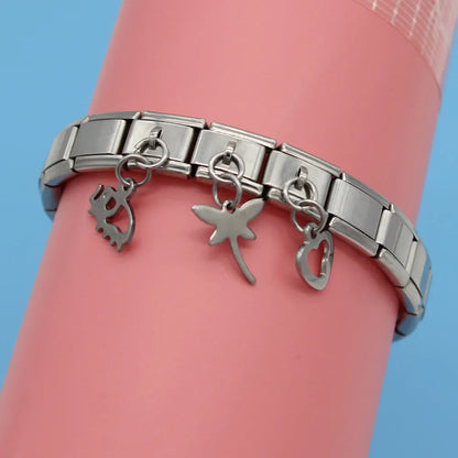 Daisy, Elephant, Heart, Dog & Love Silver Dangle Italian Charms — Nature & Animal Silver Dangle Links