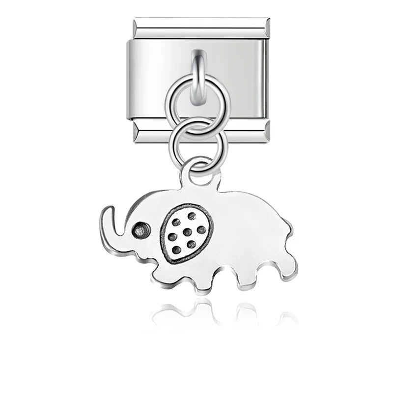 Daisy Elephant Heart Dog Love silver charms