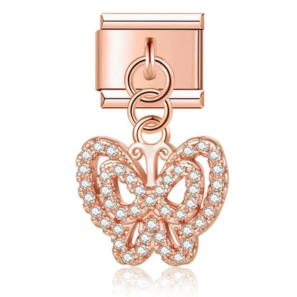 The Beautiful Dazzling Butterfly Dangle Charm in Silver & Gold