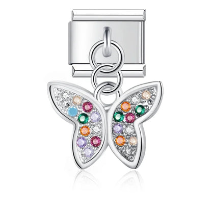 The Beautiful Dazzling Butterfly Dangle Charm in Silver & Gold