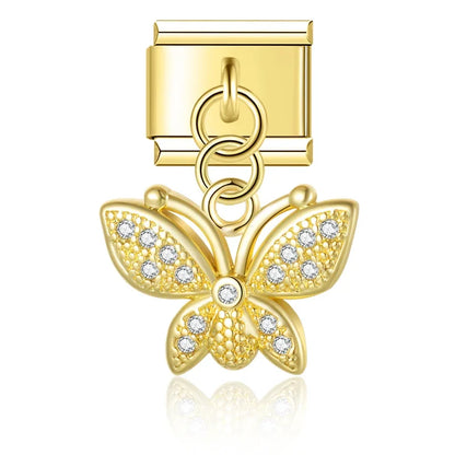 The Beautiful Dazzling Butterfly Dangle Charm in Silver & Gold