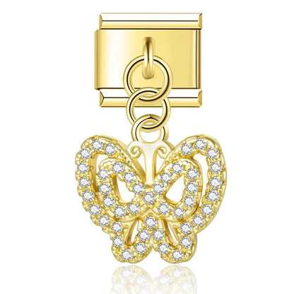 The Beautiful Dazzling Butterfly Dangle Charm in Silver & Gold