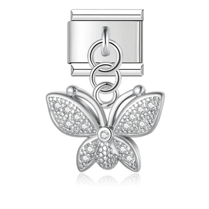 The Beautiful Dazzling Butterfly Dangle Charm in Silver & Gold