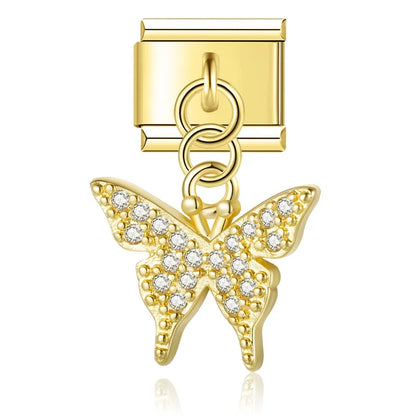 The Beautiful Dazzling Butterfly Dangle Charm in Silver & Gold