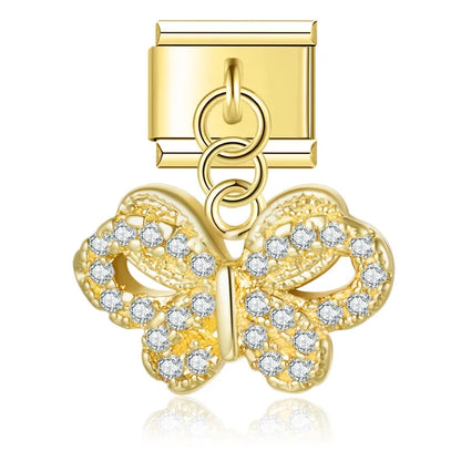 The Beautiful Dazzling Butterfly Dangle Charm in Silver & Gold