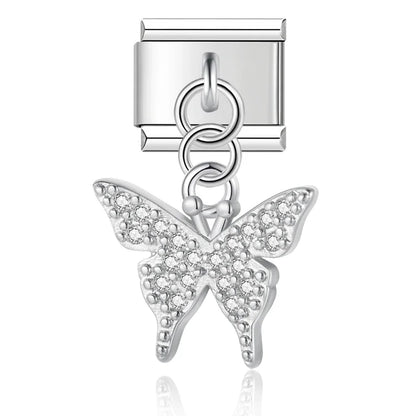 The Beautiful Dazzling Butterfly Dangle Charm in Silver & Gold