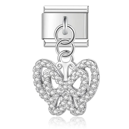 The Beautiful Dazzling Butterfly Dangle Charm in Silver & Gold