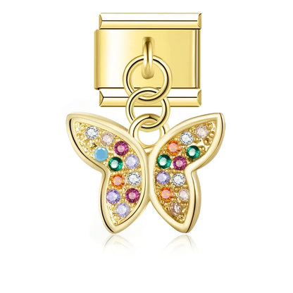 The Beautiful Dazzling Butterfly Dangle Charm in Silver & Gold