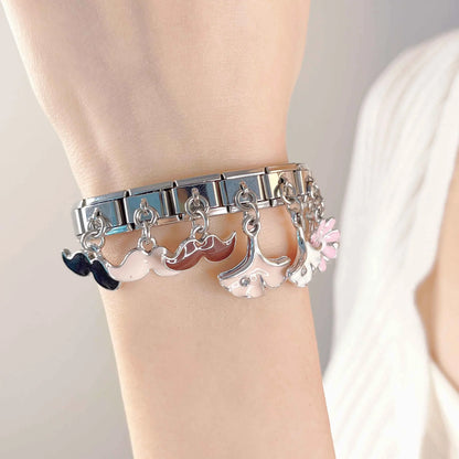 The Mustache, Leaf & Daisy Flower Dangle Charm in Silver