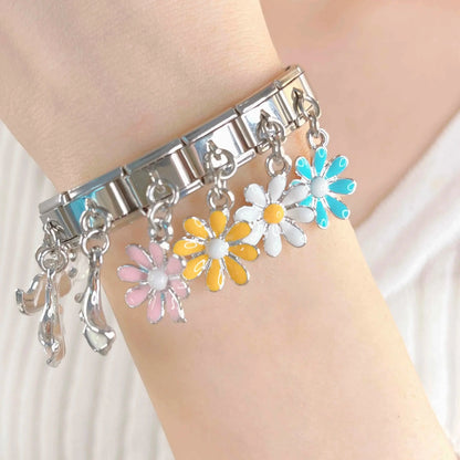 The Mustache, Leaf & Daisy Flower Dangle Charm in Silver