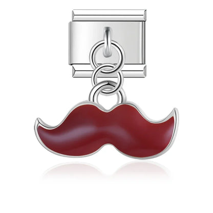 The Mustache, Leaf & Daisy Flower Dangle Charm in Silver