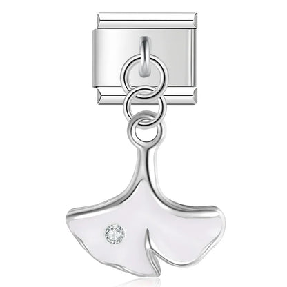 The Mustache, Leaf & Daisy Flower Dangle Charm in Silver