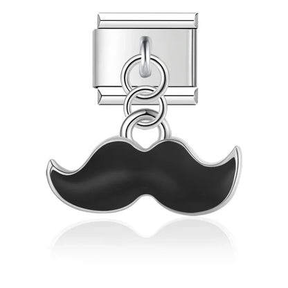 The Mustache, Leaf & Daisy Flower Dangle Charm in Silver