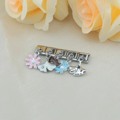 The Mustache, Leaf & Daisy Flower Dangle Charm in Silver