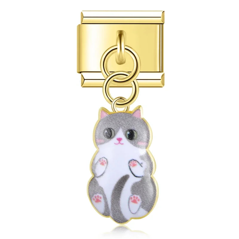 golden cute cat dangle charms